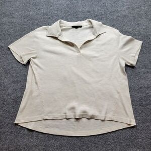 Jane & Delancey Top Women S Cream Ribbed Knit Collared Short Sleeve Casual Shirt